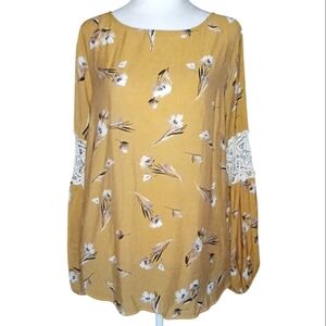 Anthropologie Isla Maude Floral Balloon Sleeves Cotton Blend Blouse Size Large‎